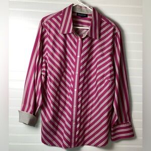 Jones New York Signature Woman Pink Striped Sleeved Blouse Womens  Size 3X